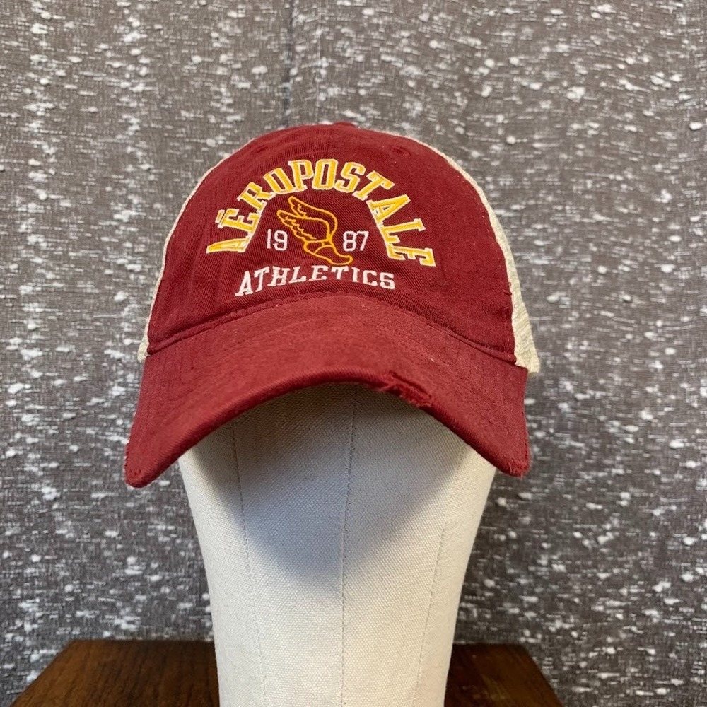Vintage Y2K Aeropostale Athletics Mesh Red Trucker Baseball Cap Hat Embroidered
